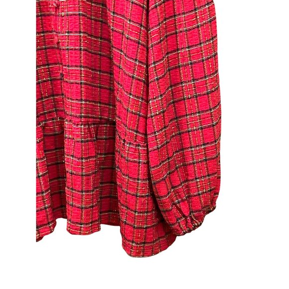 Loft Women's Red Plaid Button-Down Drawstring Blouse Size XL Peplum Christmas - Picture 2 of 6